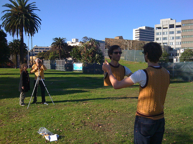 Lucas Ihlein and Louise Curham shooting (Wo)man with Mirror with help from Pete Humble, 2009